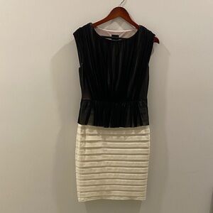 Jax Black and Cream Pleated Peplum Sheath Dress
